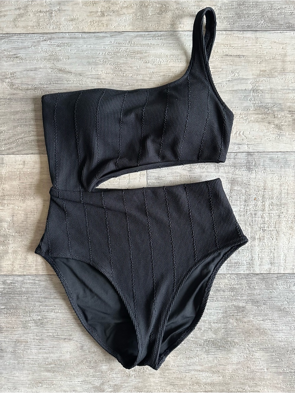 Aerie One-Shoulder Black Cutout High-Waist Swimsuit